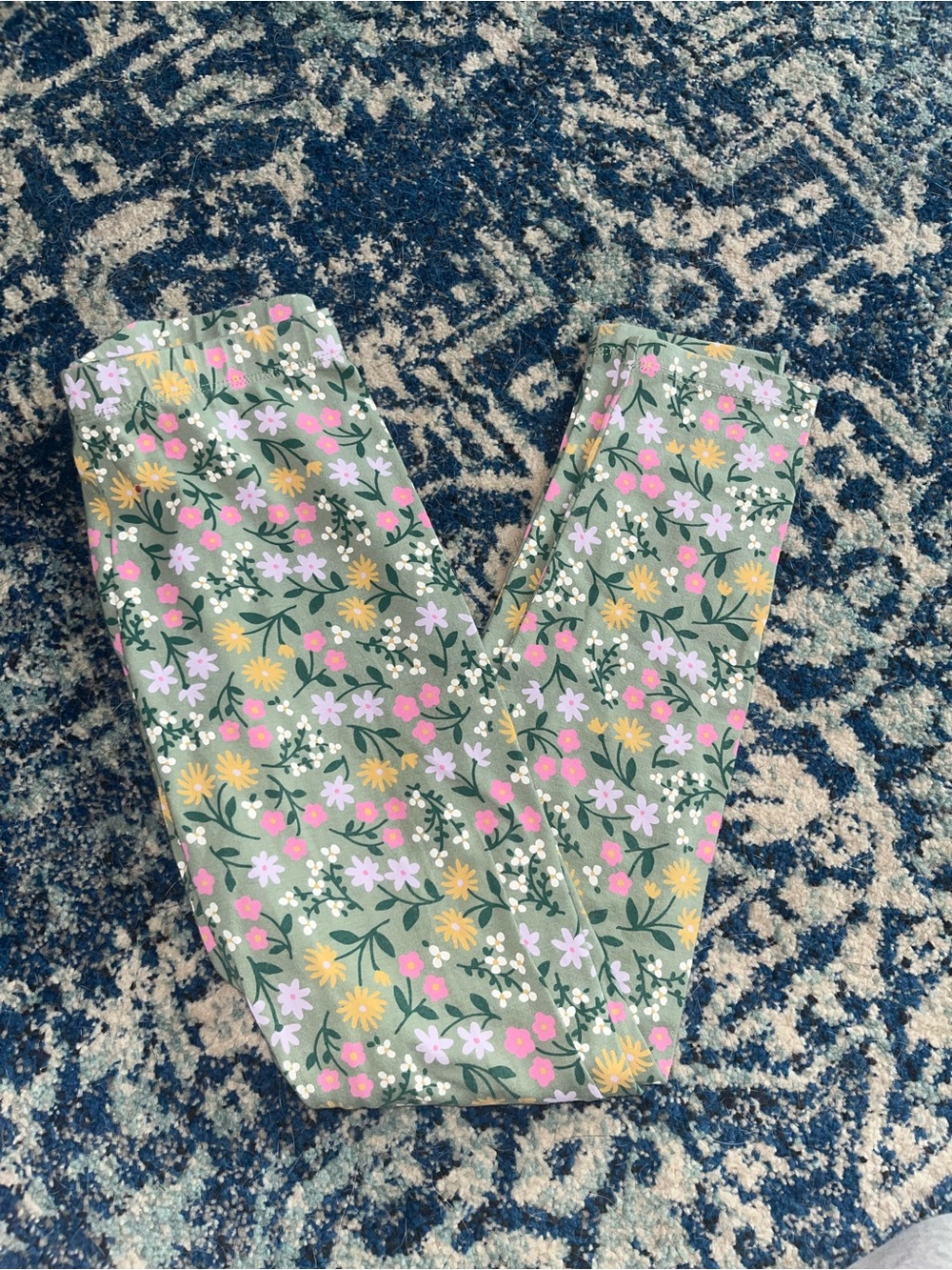 Cat & Jack Olive Green Floral Leggings with Pink, Yellow & Lavender Flowers